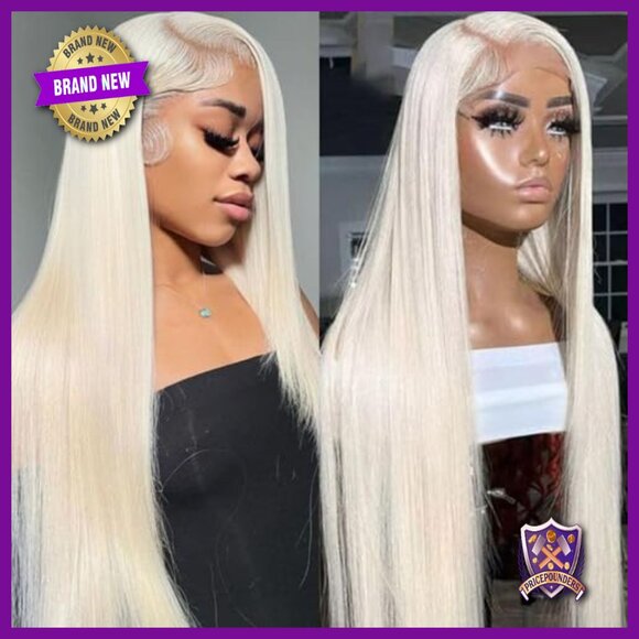 13x6 Platinum White Synthetic Lace Front Wig Glueless Pre Plucked Heat Resistant main image 4